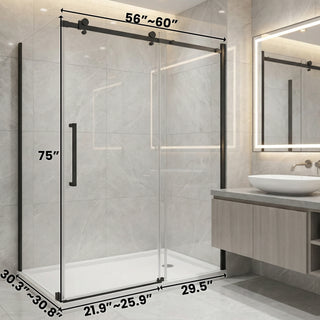 Ensemble de douche 60" x 32" x 75" - Style carré avec quincaillerie noire mate - Installation sur 2 murs sans base