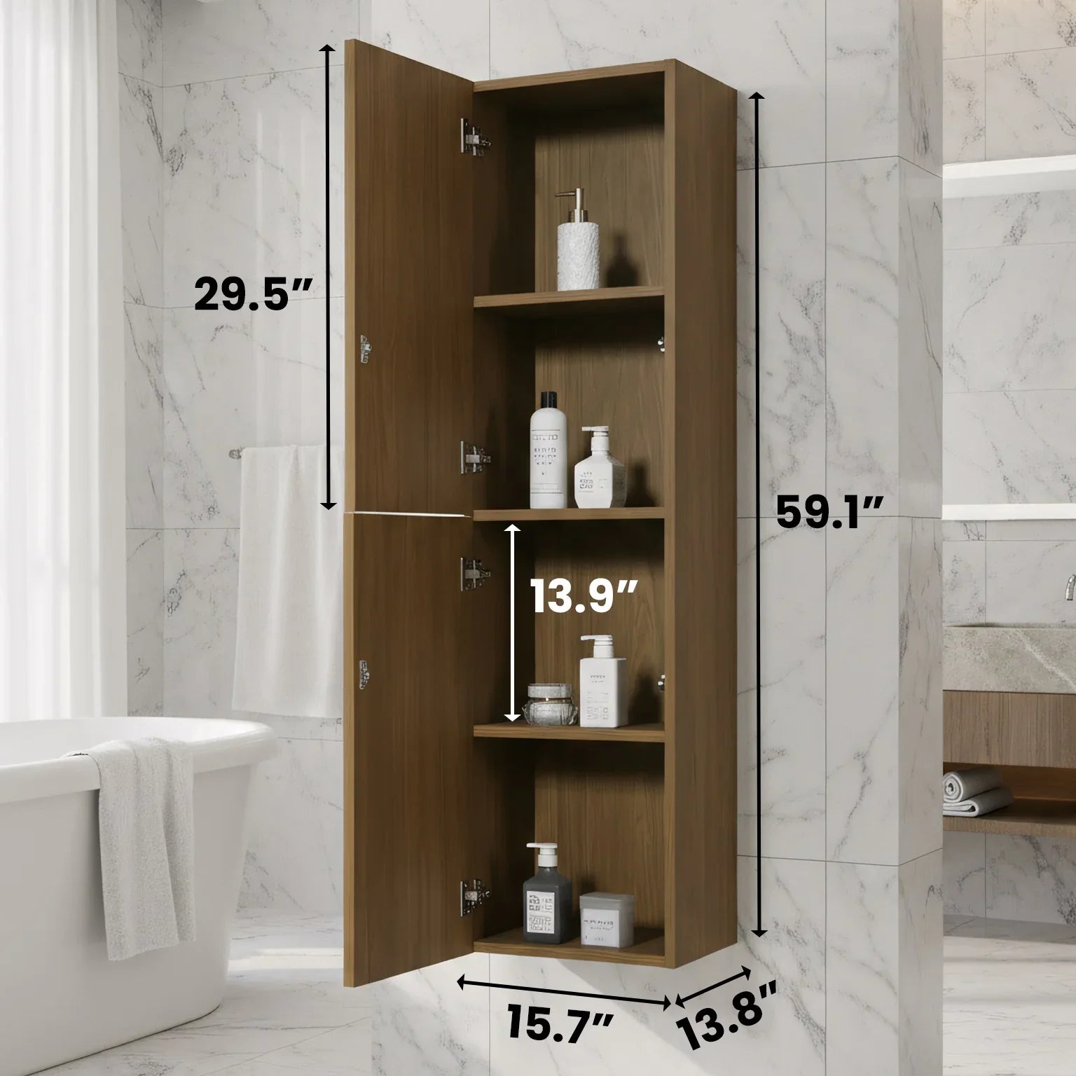 Armoire à Linge Mural de Salle de Bain - Noyer Miel Doré