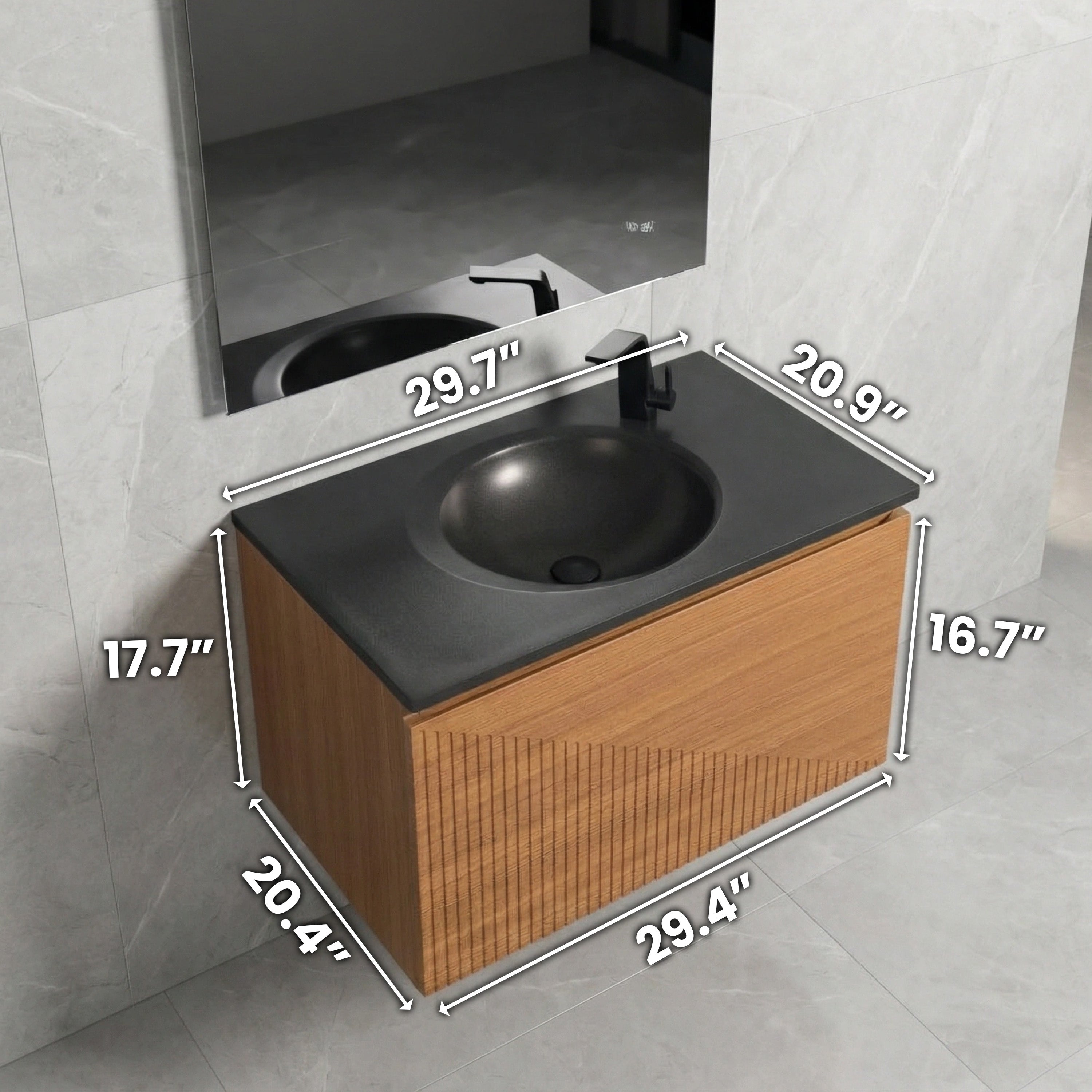 Meuble-Lavabo Mural 30po Chêne Clair 30" avec Comptoir de Quartz d'ingénierie Noir