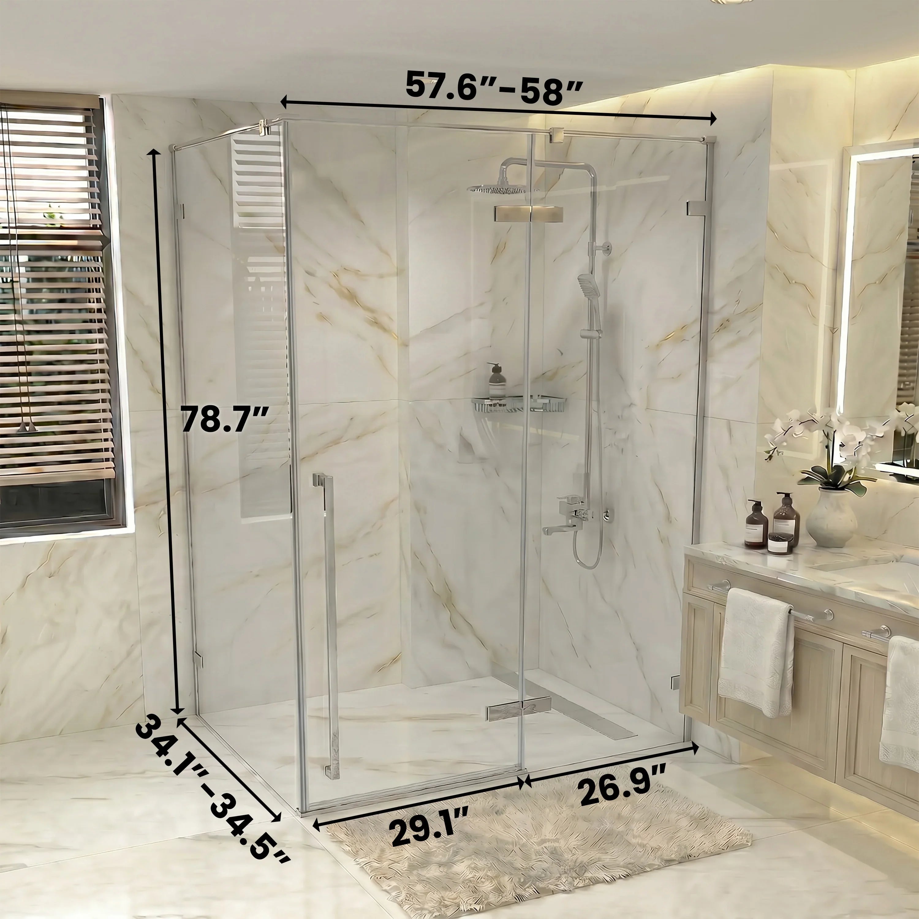 60" x 79" Chrome Reversible Pivot Shower Door with 36" Side Panel - Clear Glass