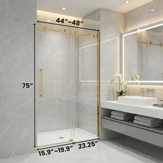 48" x 75" x 10mm Alcove Reversible Sliding Shower Door with Square Design Hardware in Brushed Gold