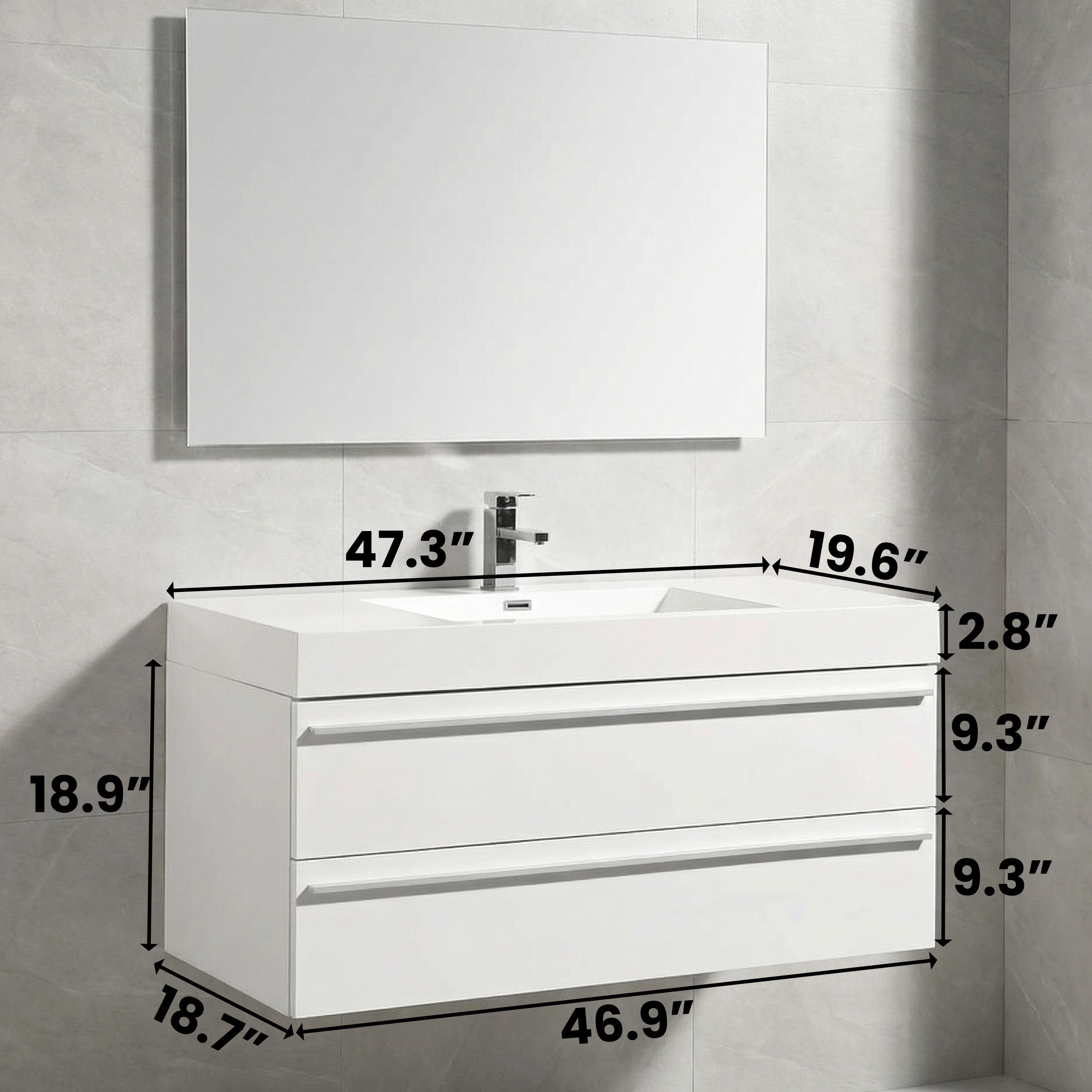 Meuble-Lavabo Mural Blanc de 48 po avec Comptoir en Polymarbre Blanc