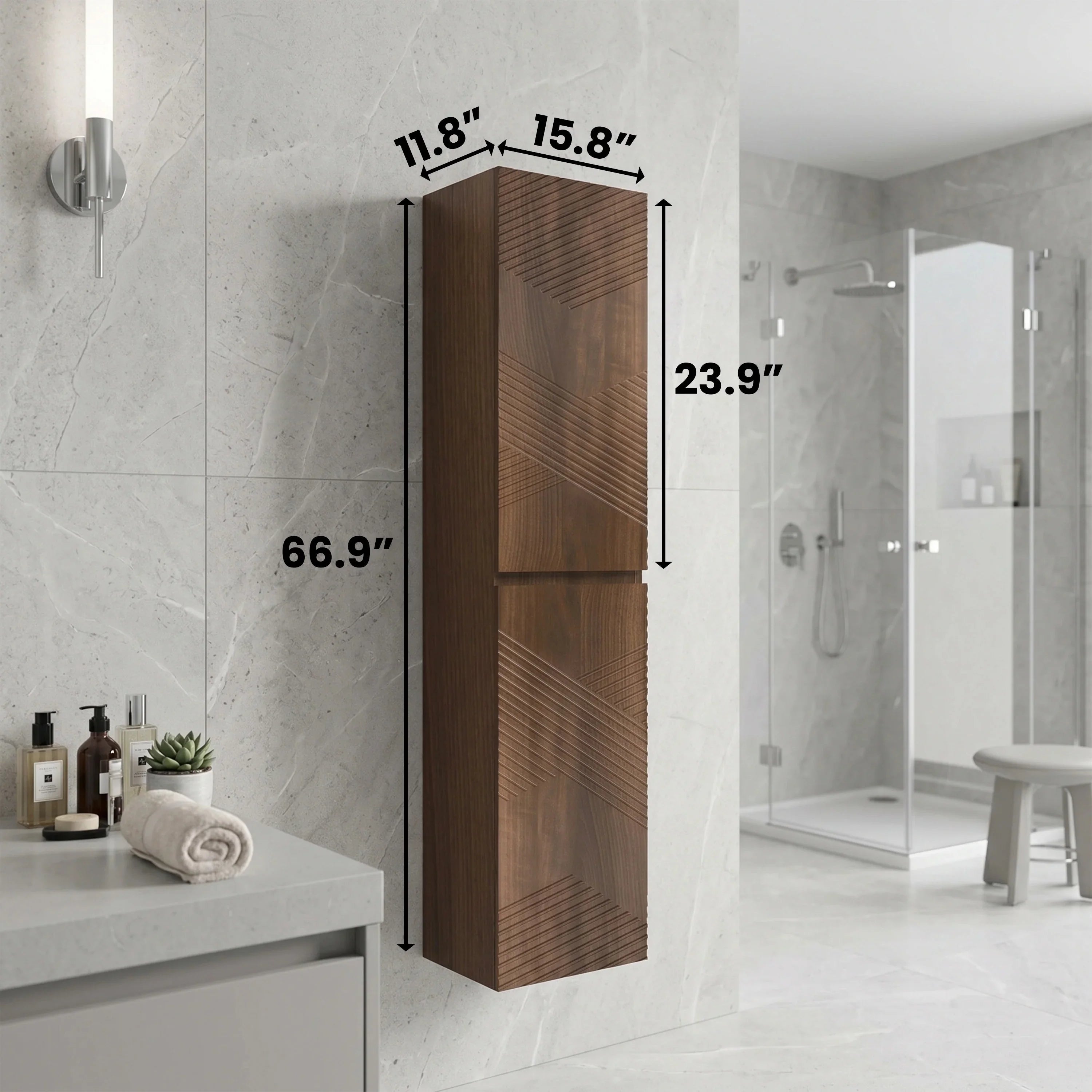 Armoire murale suspendue pour salle de bain - Noyer