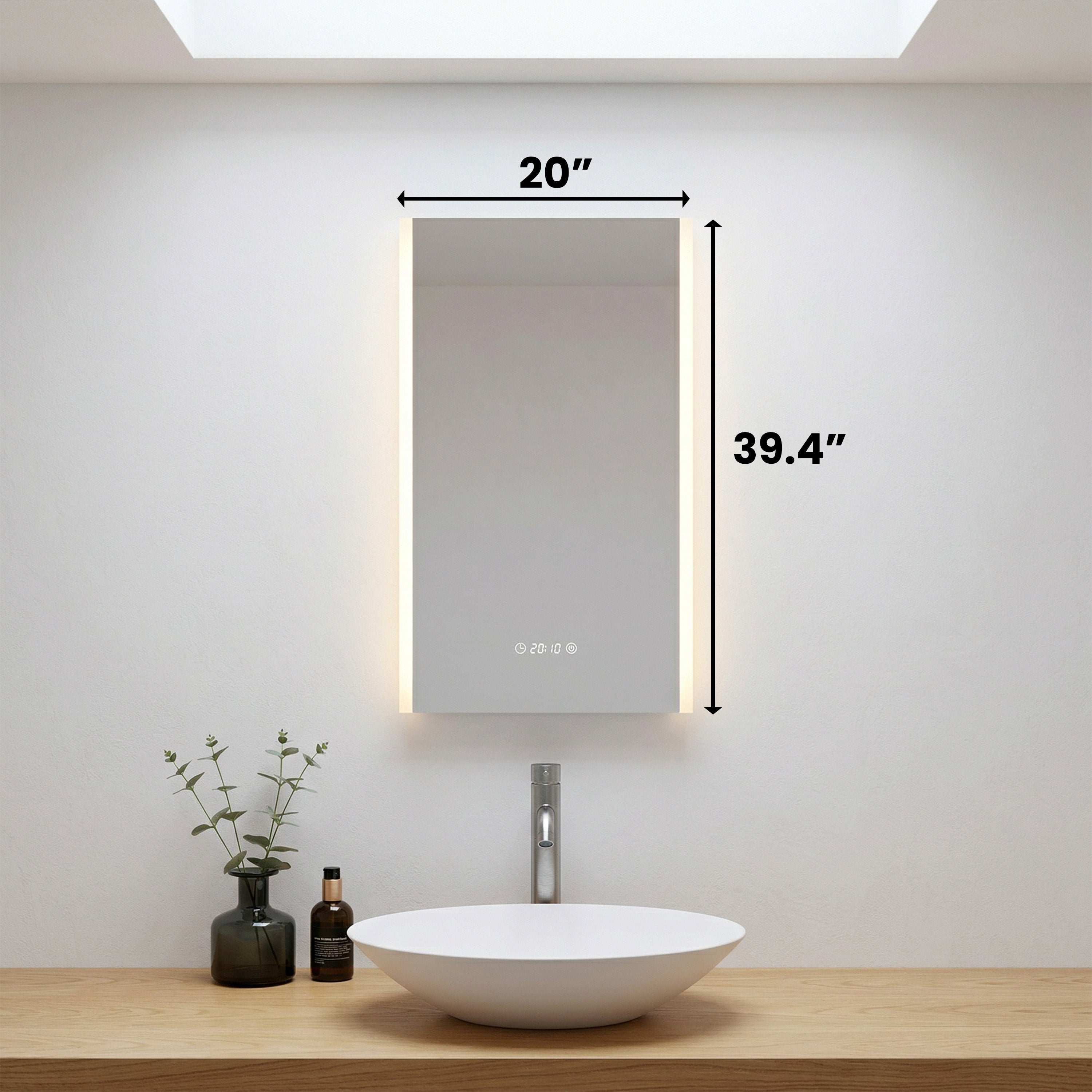 20" LED Bathroom Mirror with Brightness Dimmer, Time & Temperature Display