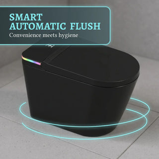 Sera Omega Toilette intelligente avec bidet, monobloc avec chasse à jet automatique, abattant auto-ouvrant/fermant, lavage à l’eau chaude, sécheur à air chaud, siège chauffant – Noir