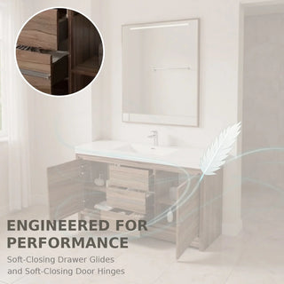 60" Walnut Freestanding Single Sink Bathroom Vanity with White Polymarble Countertop