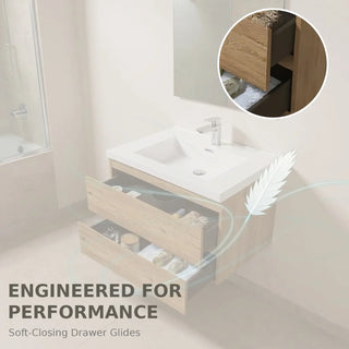 Meuble-lavabo mural de salle de bain en chêne brut 30" avec Comptoir en polymarbre blanc