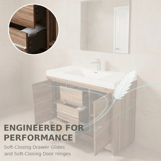 48" Walnut Freestanding Bathroom Vanity with White Polymarble Countertop