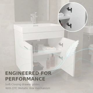 Meuble-lavabo Mural Blanc de 24 po avec Comptoir en Polymarbre Blanc