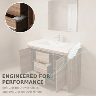 48" Rough Oak and Black Metal Frame Freestanding Single Sink Bathroom Vanity with White Ceramic Countertop