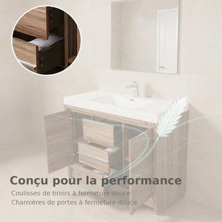 48" Walnut Freestanding Bathroom Vanity with White Polymarble Countertop