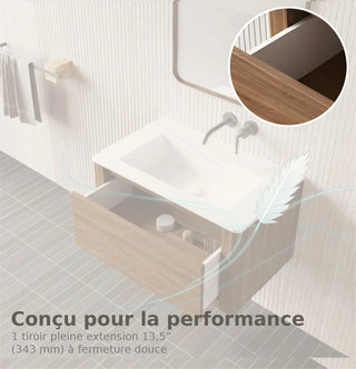 Meuble-Lavabo Mural 30po Noyer avec Comptoir en Surface Solide Mat Blanc