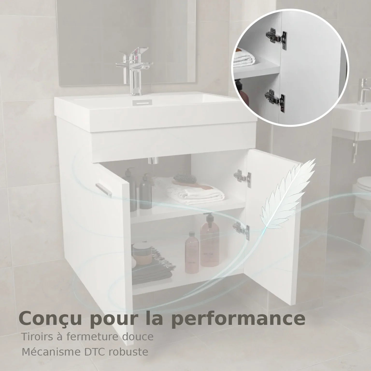 Meuble-lavabo Mural Blanc de 24 po avec Comptoir en Polymarbre Blanc