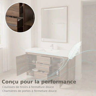 60" Walnut Freestanding Single Sink Bathroom Vanity with White Polymarble Countertop