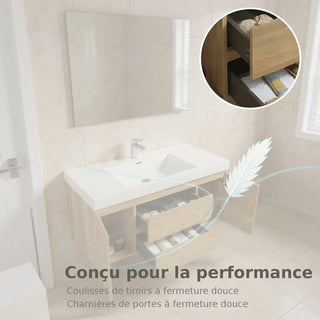 48" Rough Oak Wall Mount Single Sink Bathroom Vanity with White Polymarble Countertop