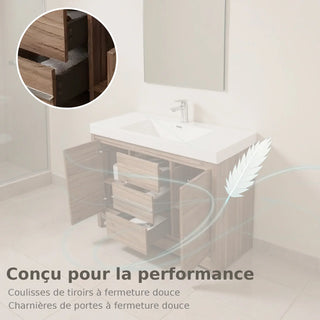 42" Walnut Freestanding Bathroom Vanity with White Polymarble Countertop