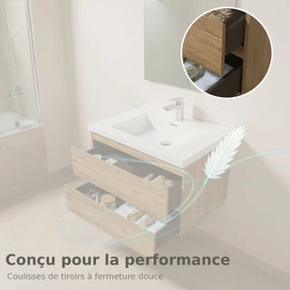 Meuble-lavabo mural de salle de bain en chêne brut 30" avec Comptoir en polymarbre blanc