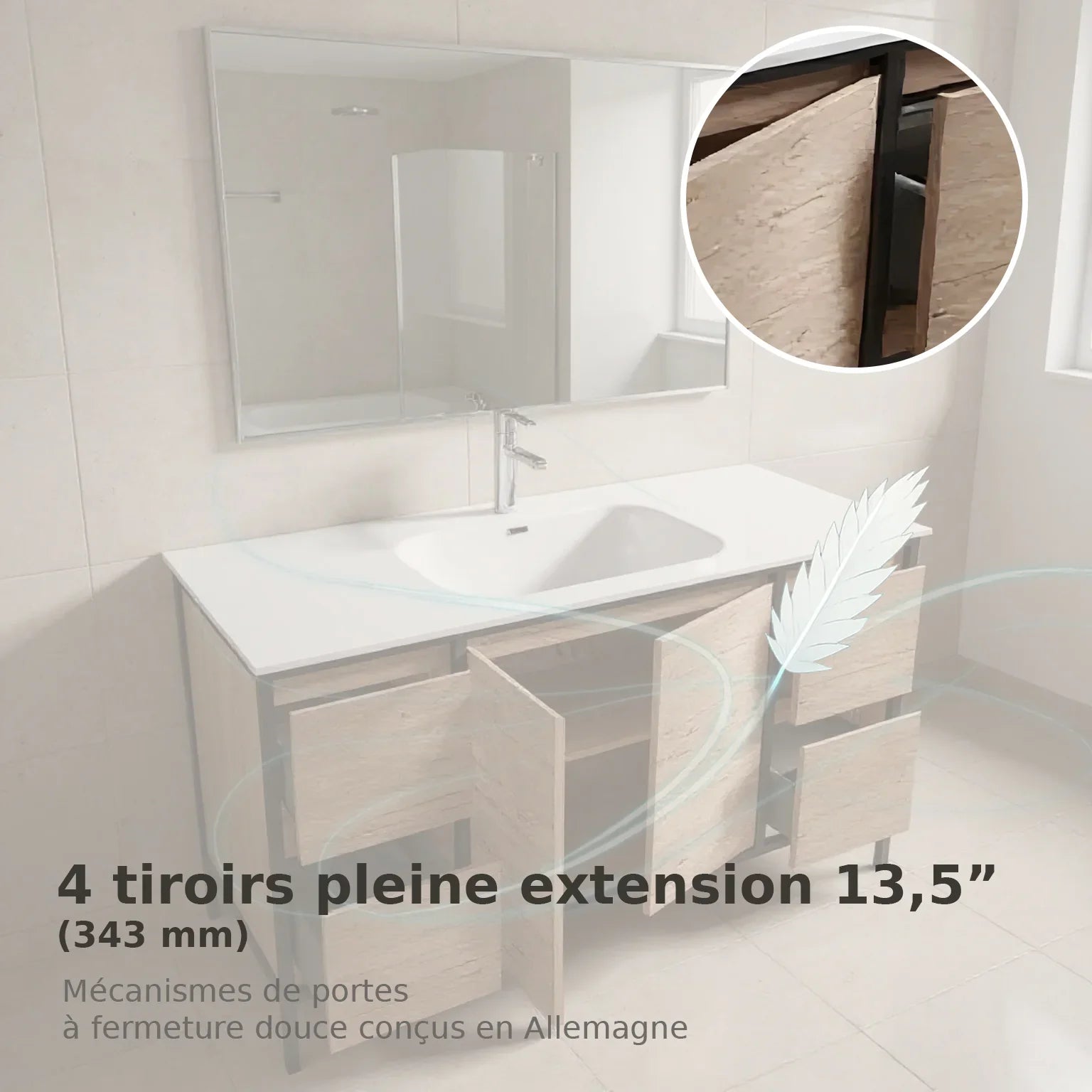 48" Rough Oak Freestanding Single Sink Bathroom Vanity with White Ceramic Countertop and Black Metal Frame