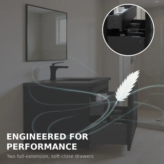 48" Black Wall Mount Bathroom Vanity with Black Engineered Quartz Countertop