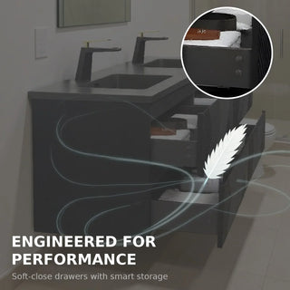 Meuble-Lavabo Double Mural 72po Noir avec Comptoir de Quartz d'ingénierie Noir