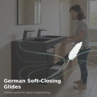 60" Black & Rough Oak Wall Mount Double Sink Bathroom Vanity with Black Engineered Quartz Countertop