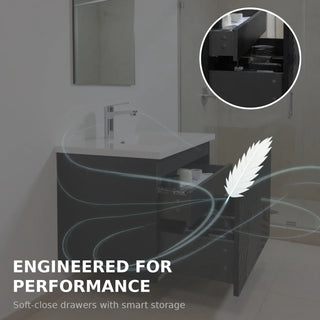 Meuble-Lavabo Mural 48po Noir avec Comptoir en Polymarbre Blanc