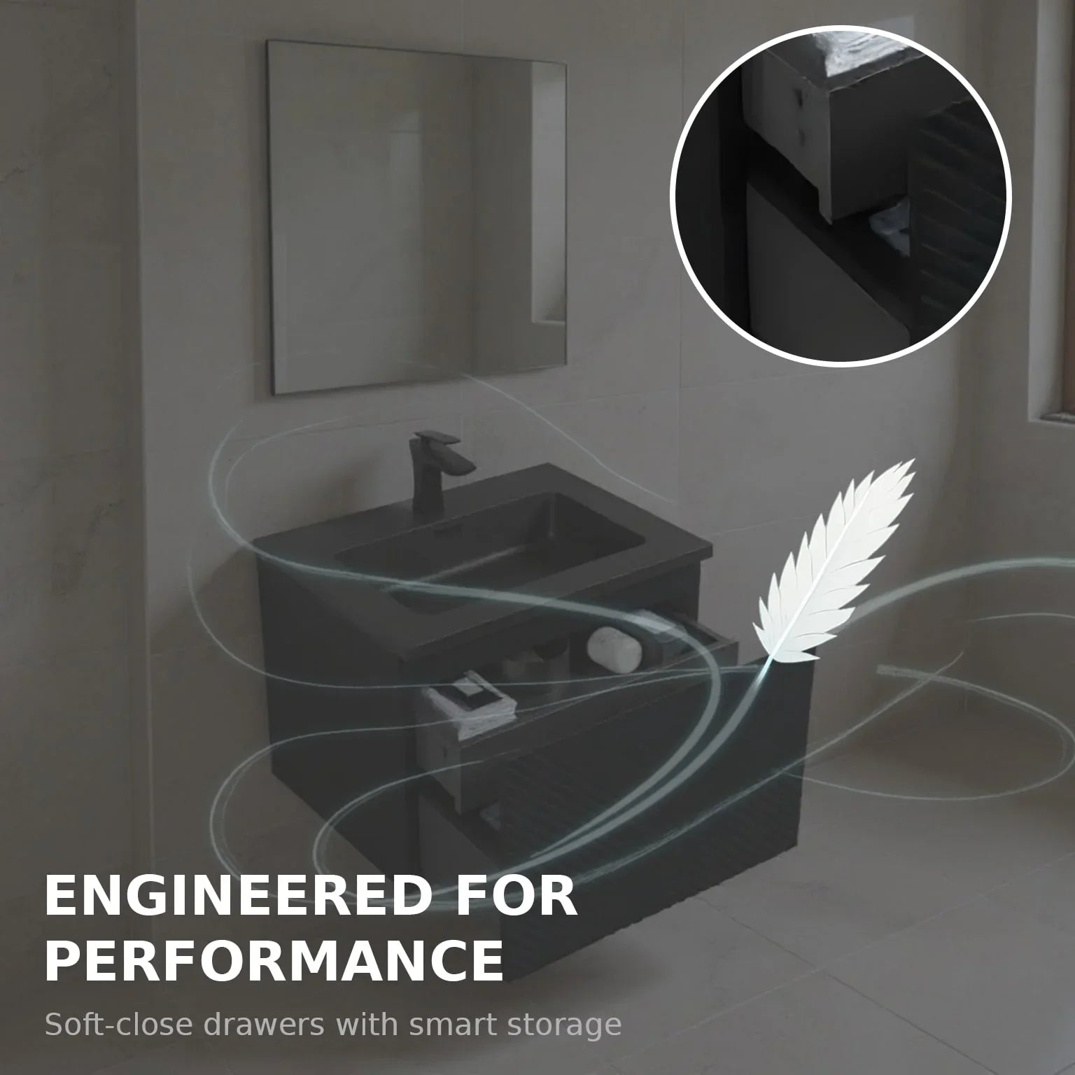 Meuble-Lavabo Mural 24po Noir avec Comptoir de Quartz d'ingénierie Noir