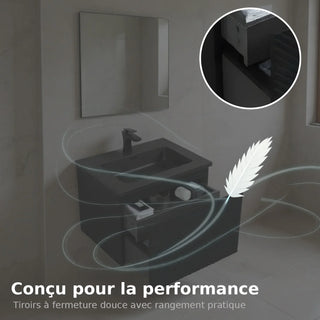 Meuble-Lavabo Mural 24po Noir avec Comptoir de Quartz d'ingénierie Noir