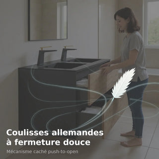 60" Black & Rough Oak Wall Mount Double Sink Bathroom Vanity with Black Engineered Quartz Countertop