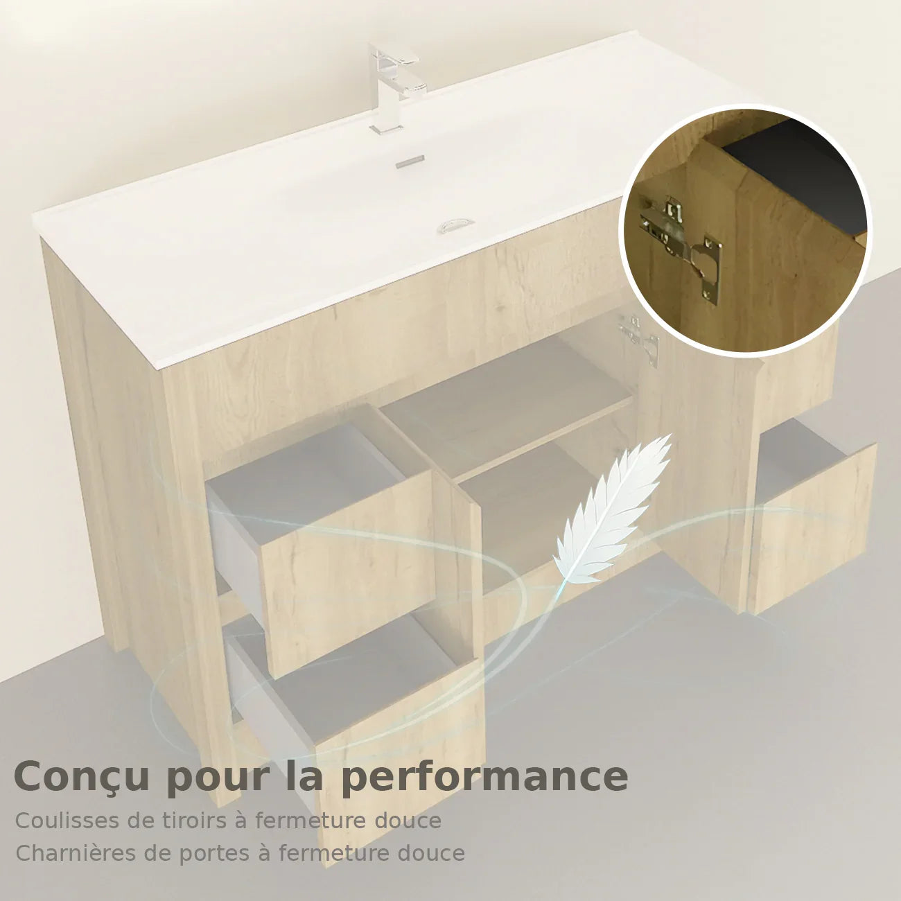 48" Frosted Oak Freestanding Double Sink Bathroom Vanity with White Ceramic Countertop