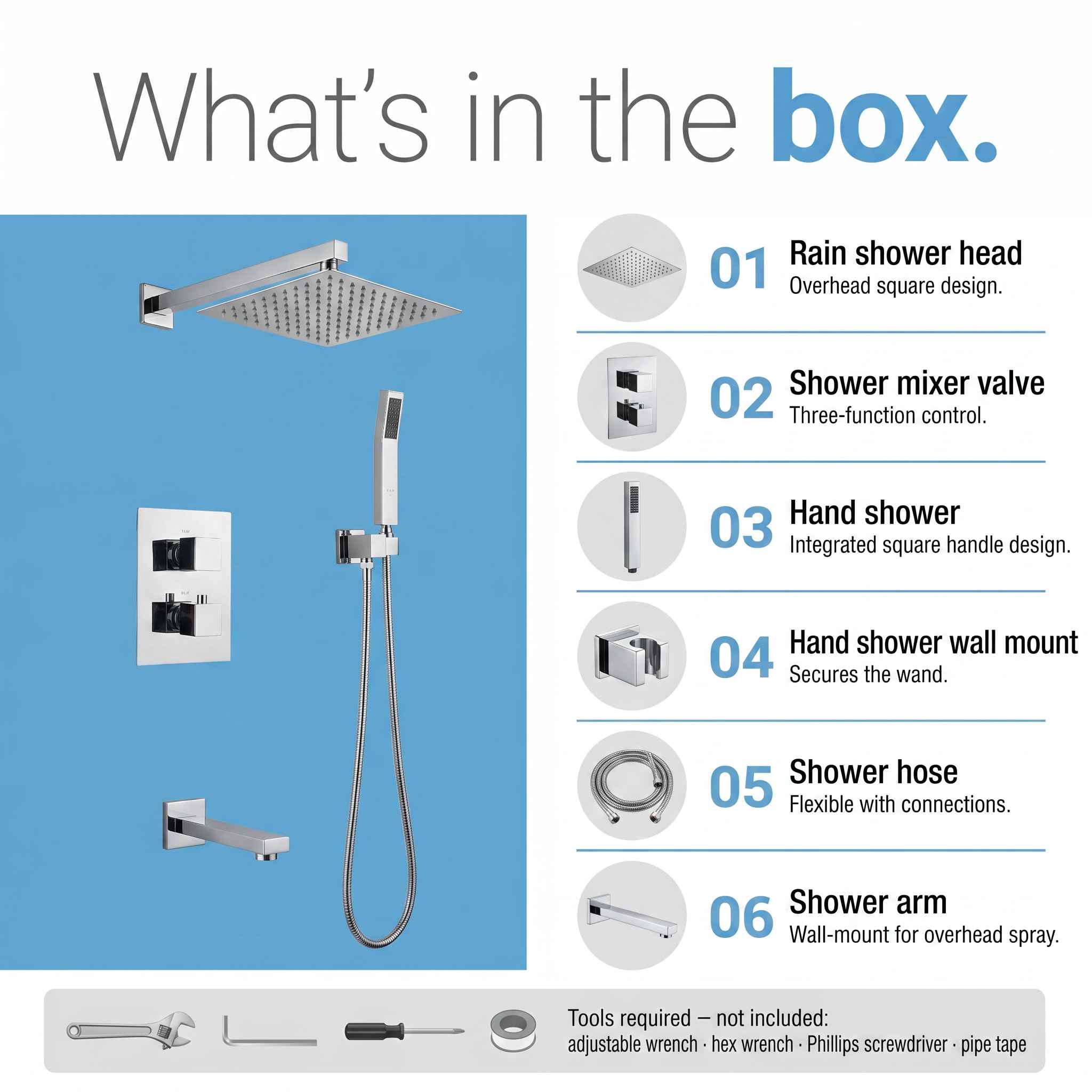 Ensemble de Douche Malaga Chrome 3 Fonctions avec Pomme de Pluie