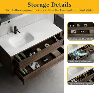 Meuble-Lavabo Autoportant 48po Chêne Fumé avec Comptoir de Surface Solide Blanc