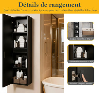 Bathroom Wall Hung Linen Cabinet - Matte Black