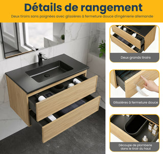 Meuble-Lavabo Mural 36po Noyer Couchant avec Comptoir de Quartz d'ingénierie Noir