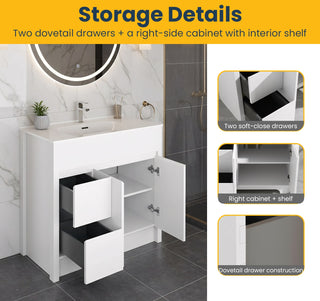 Meuble-Lavabo Autoportant 36po Blanc Mat avec Comptoir de Céramique Blanc