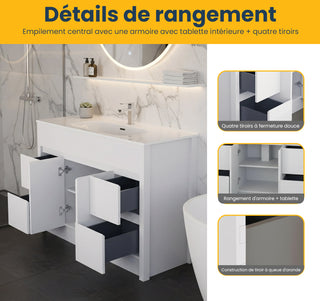 48" Matte White Freestanding Bathroom Vanity with White Ceramic Countertop