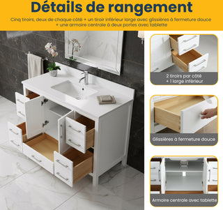 Meuble-Lavabo Autoportant 48po Blanc avec Comptoir de Quartz Blanche Neige