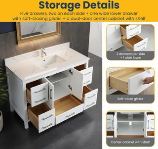 Meuble-Lavabo Autoportant 48po Blanc avec Comptoir de Marbre Ingénierie Calcutta