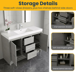 60" Cement Freestanding Single Sink Bathroom Vanity with White Polymarble Countertop