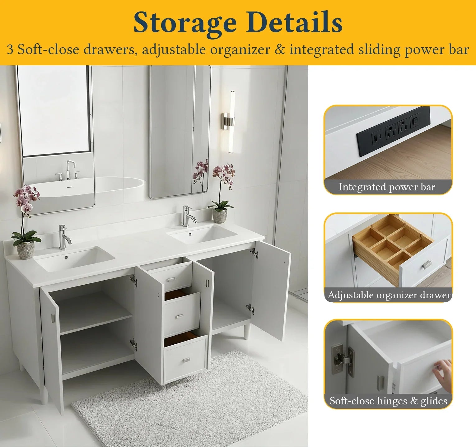 72" Hampton Grey Freestanding Double Sink Bathroom Vanity with White Quartz Countertop