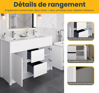 48" Matte White Freestanding Double Sink Bathroom Vanity with White Ceramic Countertop