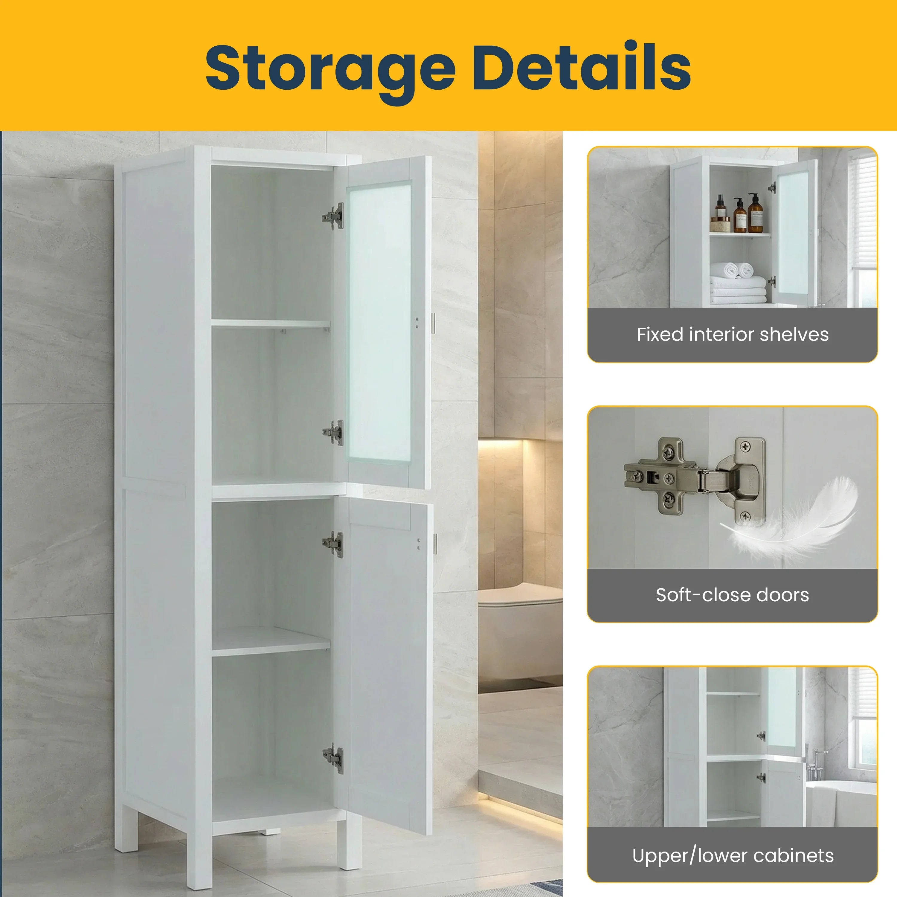 Armoire à linge de salle de bain autoportante - Collection Bilbao blanche