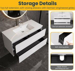 Meuble-Lavabo Mural 48po Blanc avec Comptoir de Polymarbre Blanc