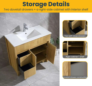 Meuble-Lavabo Autoportant 36 Chêne Givré avec Comptoir en Céramique