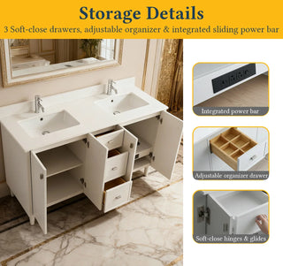 Meuble-Lavabo Autoportant 60po Gris Hampton avec Comptoir de Quartz Blanc Pur