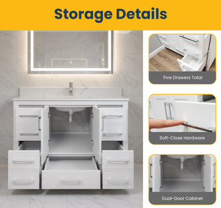 Meuble-lavabo Autoportant 42 po Blanc avec Comptoir de Marbre Ingénierie Calcutta