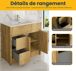 40" Frosted Oak Freestanding Bathroom Vanity with White Ceramic Countertop