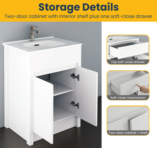 Meuble-Lavabo Autoportant 24po Blanc Mat avec Comptoir de Céramique Blanc