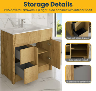 40" Frosted Oak Freestanding Bathroom Vanity with White Ceramic Countertop