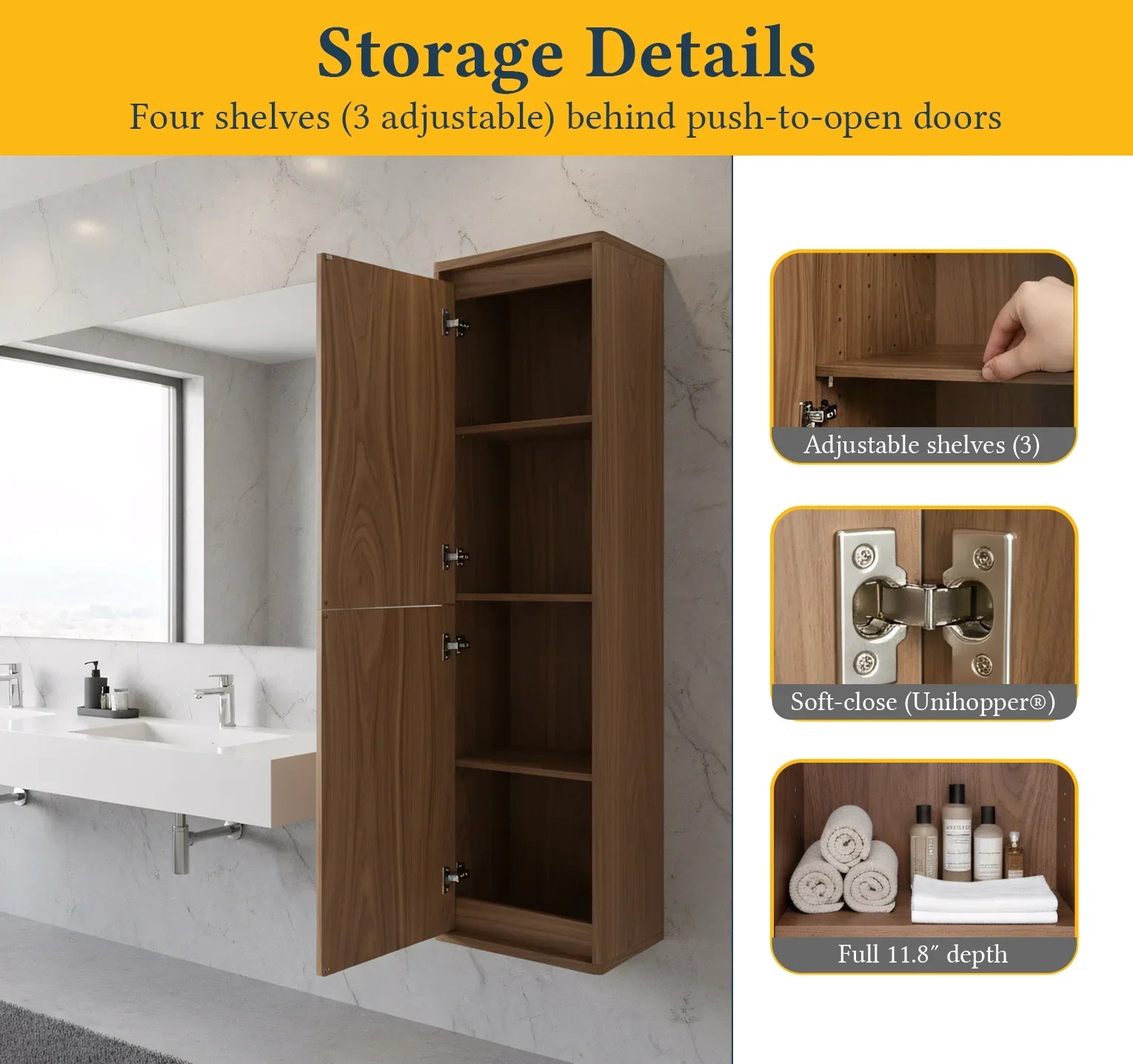 Armoire murale réversible en noyer suspendue pour linge